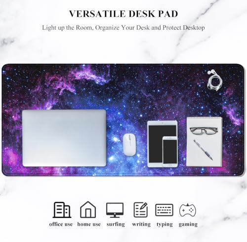 Auhoahsil Large Gaming Mouse Pad, Galaxy Theme XXL 35.4 x 15.7 in Desk Pad Stitched Non-Slip Rubber Long Computer Mousepad Thin Extended Full Size Desk Mat for Desktop, Laptop, Wireless Mice, Purple - color: 03 Galaxy, size: 35.5L x 15.7W inches