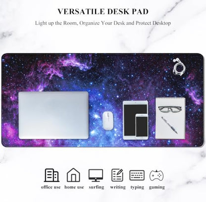 Auhoahsil Large Gaming Mouse Pad, Galaxy Theme XXL 35.4 x 15.7 in Desk Pad Stitched Non-Slip Rubber Long Computer Mousepad Thin Extended Full Size Desk Mat for Desktop, Laptop, Wireless Mice, Purple - color: 03 Galaxy, size: 35.5L x 15.7W inches