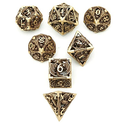 Metal DND Dragon Dice Set Dungeons and Dragons for Role Playing Games (RPG) MTG Pathfinder Tabletop Games(Ancient Bronze) - color: Ancient Bronze