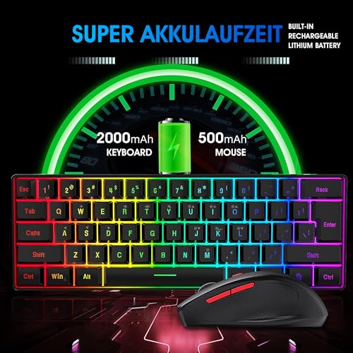 Snpurdiri 60% Wireless Gaming Keyboard and Mouse Combo, Include 2.4G Small Mini 60% Merchanical Feel Keyboard, Ergonomic Design Vertical Feel Wireless Mouse | Include Small Mini 60 Percent Keyboard, Ergonomic Design Vertical Feel Wireless Mouse - color: B