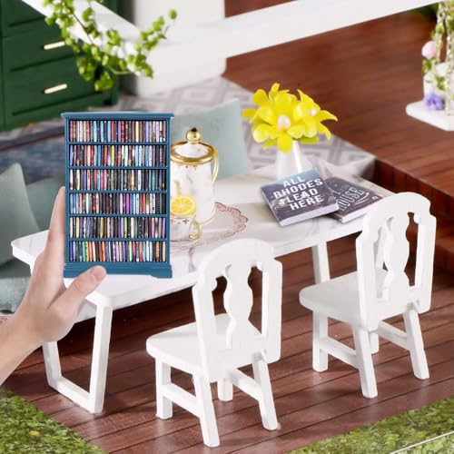 Mini Bookshelf with 180pcs Mini Books Miniature Blue Bookshelf Ornament | Tiny Small Bookshelf Dollhouse Decor Shake Away Your Anxiety for Book Lovers Gift Home Room Office - style: Mini Books with Blue Bookshelf