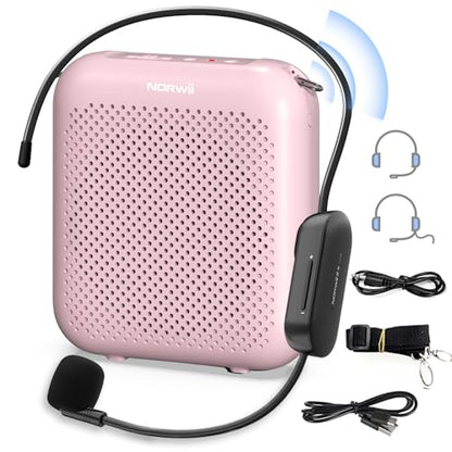 Voice Amplifier with Bluetooth, Portable Speaker with Microphone | Wireless Microphone Headset Speaker for Teacher, Mini Megaphone Sound Amplifier for Classroom, Tour Guides, Speaking - color: Pink - 15W