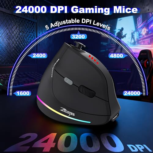 TRELC Wireless Gaming Mouse with 5 D Rocker, 24000 DPI/11 Programmable Buttons, Vertical Ergonomic Mouse for 2 Devices Connection (BT+2.4GHz), Rechargeable Mice for PC/Laptop/E-Sports/Gamer - color: Black