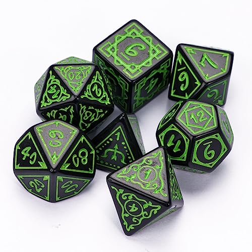 DND Dice Set -D&D Polyhedral Dice (7 Pcs) Druid Dice with Leather Dice Bag for Role Playing Dice Games RPGs(Druid - Black Green) - color: Druid - Black Green