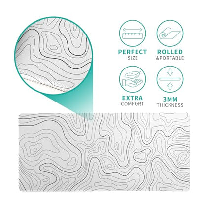 Topographic Contour White Gaming Mouse Pad XL Geographic Map Lines Extended Big Large Desk Mat Non-Slip Rubber Base Stitched Edge Long Keyboard Mousepad for PC Computer Laptop,31.5x11.8 Inch - color: White Topographic Contour