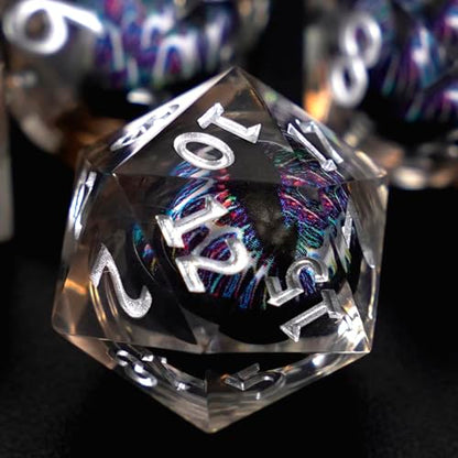 DND Dice Set Dungeons and Dragons Dice, 7 Piece Liquid Core Eye Dice Set D&D Dungeons and Dragons Sharp Edge Resin Dice with Gift Box, Polyhedral Role Playing RPG Dice D20 D12 D10 D8