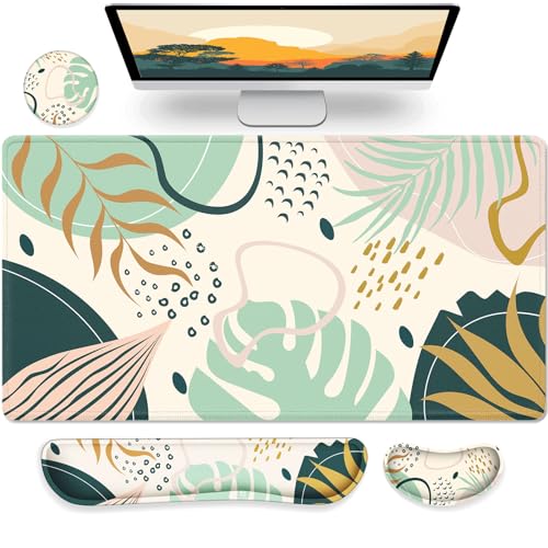 Gimars 4 in 1 Mouse Pad and Keyboard Wrist Rest Set, Large Mouse Pad with Memory Foam Wrist Support Pad for Desk with Coaster, Easy Typing Pain Relief, Gaming Office Home, 31.5x12 inch, Morandi Blue - color: Morandi Blue, size: 4-pcs set (keyboard&mouse r