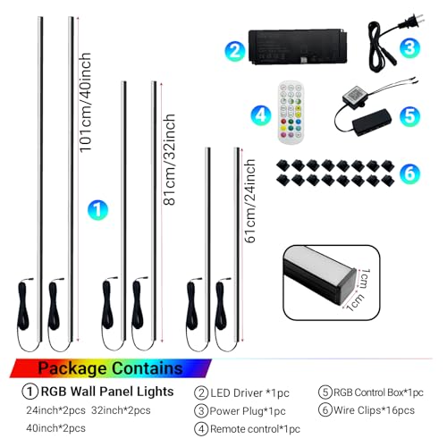HAMRVL RGB+IC Smart Recessed Lighting Wall Panel Lights, 6PCS Slat Wall Lights with APP & Remote Control, Color Chasing, Music Sync, RGB Wall Lights for Wood Slat, Acoustic Panels (2*24+2*32+2*40 in) - size: 24in＋32in＋40in