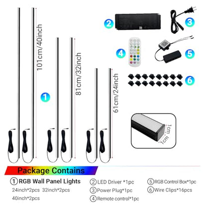 HAMRVL RGB+IC Smart Recessed Lighting Wall Panel Lights, 6PCS Slat Wall Lights with APP & Remote Control, Color Chasing, Music Sync, RGB Wall Lights for Wood Slat, Acoustic Panels (2*24+2*32+2*40 in) - size: 24in＋32in＋40in