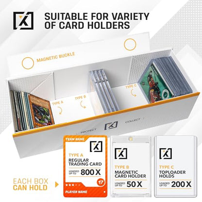 HOMEXPRO Easy Fold Trading Card Storage Box [3 PACK] Magnetic Lid | Toploader Storage Box Fits 800 Cards, 200 Toploaders, or 50 One Touch | Baseball Card Storage Box - Labels included - style: White - 3 Pack