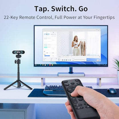 EMEET C60E Dual 4K Webcam for Streaming with Tripod, Wide-Angle and Telephoto Cameras, Max 11X Hybrid Zoom & PDAF Autofocus, Remote Control, RGB Lighting, 2 Mics, Plug & Play USB Webcam for PC & Mac - style: Dual-Camera w/ Tripod