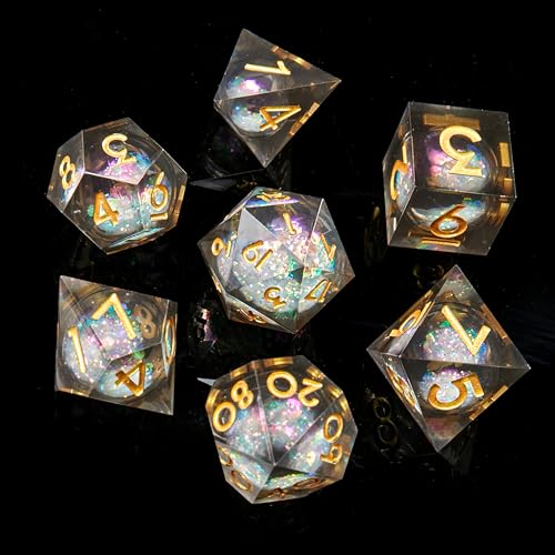 FugaCity Dice Set,Handmade Sharp Edge 7 Piece Resin Dice-Dungeon&Dragons Polyhedral Dice Set, D&D Dice Set with Gift Dice Case for RPG MTG Table Games - color: C-liquid Core Dark White