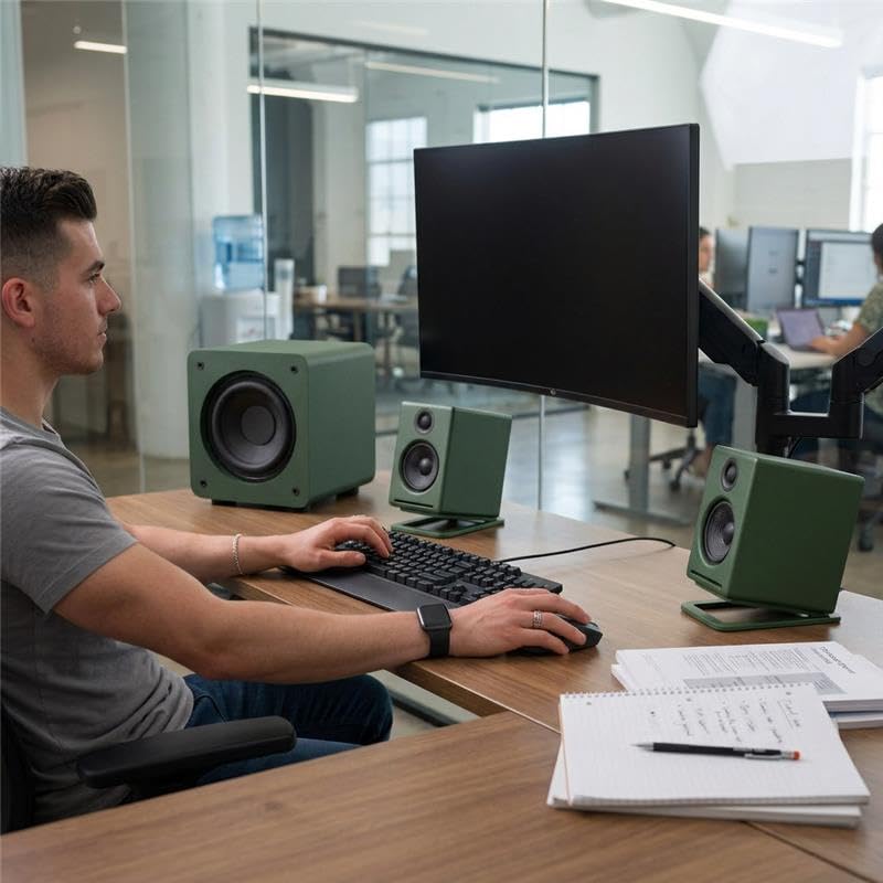 Audioengine A2+ Wireless Computer Speakers – Bluetooth Desktop Speakers | with 24-Bit DAC for PC, Mac, Gaming and Music - Green - color: Matte Green, style: Desktop