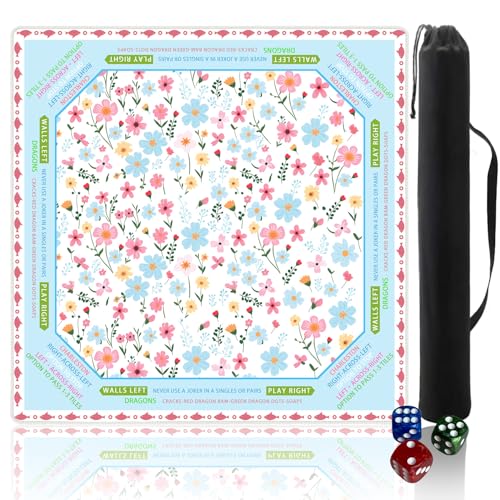 Mahjong mat for Table/31.5lnch/American Mahjong Table Cloth with Rules mats with Drawstring Bag,Noise ReductionAnti-Slip Game mat for Table,for Mahiona/PokerBoard Games/Card Games (Little Flower) - color: White Flowers