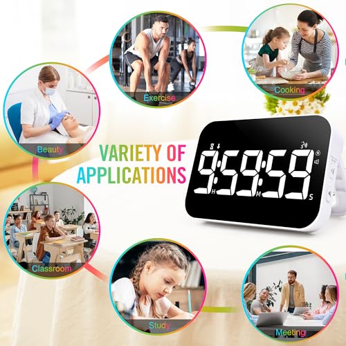 Kitchen Timer for Cooking, Rechargeable Digital Magnetic Timer with Large LED Display, Loud Alarm, Sound Countdown, 4 Volume Levels and 3 Brightness for Classroom, Study (White) - color: White