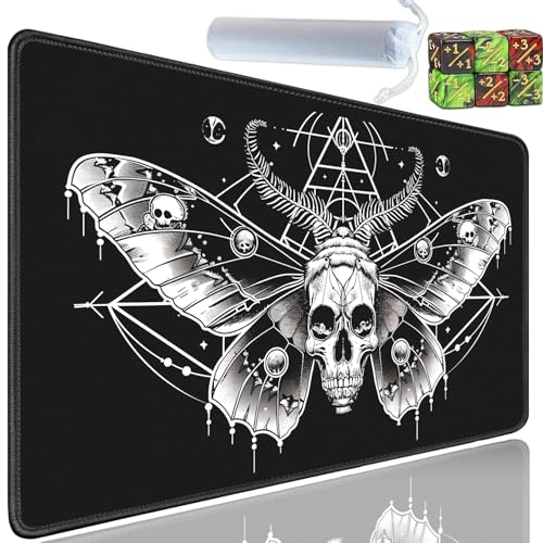 Playmat for MTG, 24x14 Inches Playmats, for TCG and CCG Trading Card Game Mat, Non-Slip Rubber for MTG Playmats with A Storage Bag and 6 Dice Set, Surreal Death Moth Pattern Black - color: Yu-Playmat-1-C62