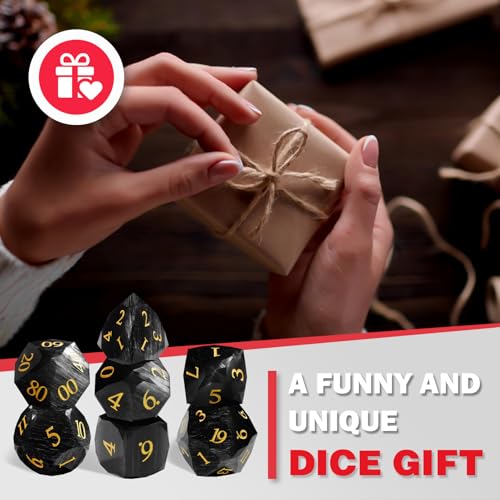 Black Cat's Eye Dice Set, 7-Piece Handcrafted Polyhedral Dice with Gold Engraving, Ideal for D&D, RPG, MTG & Tabletop Games, Gift Box Included (Cat's Eye - Black) - color: Cat's Eye - Black