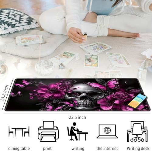 Skull Flowers Purple Butterflies for MTG & TCG Playmat Mouse Pad,BFDHGQZC 24" x 14" Game Mat for MTG/RPG/CCG Trading Card Game Playmats Table Mat Perfect for Card Games Video Games Computer Office - color: Skull Flowers Purple Butterflies