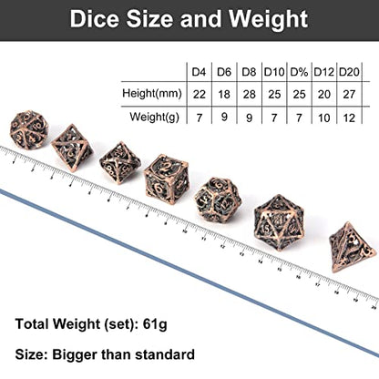 DND Dice,Hollow D&D Metal Dice,Dungeons and Dragons Dice Set with Gift Box,7 PCs Steampunk Polyhedral Dice Games Set for RPG,MTG,Pathfinder, - color: Dragon Copper