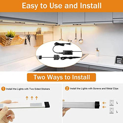 Under Cabinet Lights Kit, LED Smart Dimmable Strip Lighting Fixtures | 24V Plug in Linkable Bar LED Counter Lights for Pantry, Kitchen, Shelf, Bookcases, Showcase (10 PCS, Warm White) - color: Warm White