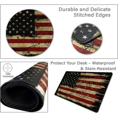 Desk Mat Gaming Mouse Pads – Antique USA Flag, Large 31.50 x 11.80 Inch Extended Gaming Mouse Pad, Large Desk Mat, Non-Slip Backing with Ultra-Smooth Surface for Gaming, Office & Home Desk - color: Antique Usa Flag, size: Large