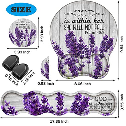 Keyboard Wrist Rest Support and Wrist Rest Mouse Pad with Non-Slip PU Base with Coaster Hook Gel Memory Mouse Pad Combo for Gaming, Office Pain Relief - Psalm 46:5 Purple Lavender - color: Psalm 46:5 Purple Lavender