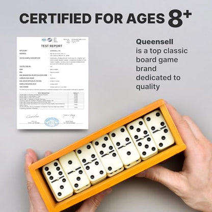 Queensell Dominos Set for Adults, Double 6 Dominoes Set with 28 Tiles in Wooden Case, Classic Dominoes, Family Board Game for Kids & Adults, Travel Game for Family Game Night, Juegos de Mesa - style: Medium