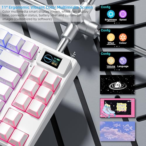 Womier 75% Wireless Mechanical Keyboard with Color Multimedia Screen | PC Gaming Keyboard, 3-Modes Hot Swappable Shine Through Manga Keyboard w/Wrist Rest, Gasket RGB Custom for Mac/Win (SK80 PRO） - color: White-1
