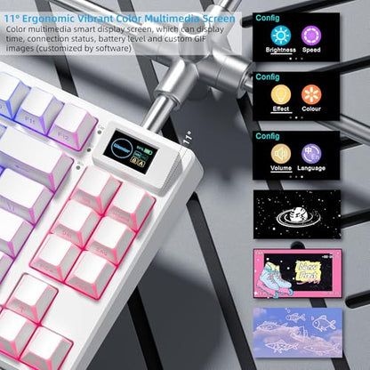 Womier 75% Wireless Mechanical Keyboard with Color Multimedia Screen | PC Gaming Keyboard, 3-Modes Hot Swappable Shine Through Manga Keyboard w/Wrist Rest, Gasket RGB Custom for Mac/Win (SK80 PRO） - color: White-1