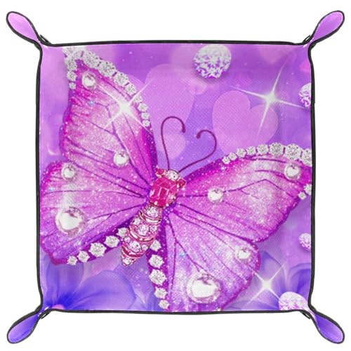 Pink Butterfly Dice Tray PU Leather Dice Rolling Tray Folding Dice Holder for Dice Games, Like RPG, DND and Other Table Games - color: Multi 2