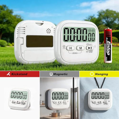 AyayaBoss 2-Pack Magnetic Kitchen Timers for Cooking, Digital Stop Watch Countdown Timer for Kids, Teachers, Classroom, Office, Exercise - Battery Included - color: Digital Timer 2 Pack - White