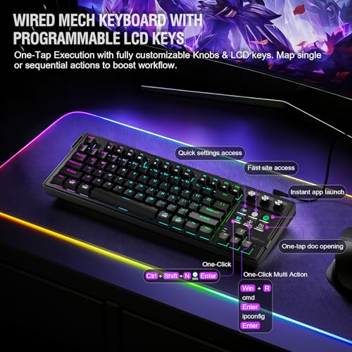 K1 Pro Macro Keyboard, Wired Only Full-Key Programmable On-Board Keypad, Custom Gaming Streaming Mechanical Keyboards with Screen & Knob, Gasket, RGB Backlit, Hot Swappable Shortcut Pad - color: Black