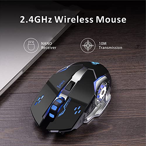 Uciefy Q85 Rechargeable Wireless Gaming Mouse, 2.4G LED Optical Silent Wireless Computer Mouse with 4 LED Light, 3 Adjustable DPI, Ergonomic Design, Auto Sleeping (Black) - color: Black