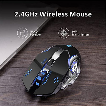 Uciefy Q85 Rechargeable Wireless Gaming Mouse, 2.4G LED Optical Silent Wireless Computer Mouse with 4 LED Light, 3 Adjustable DPI, Ergonomic Design, Auto Sleeping (Black) - color: Black