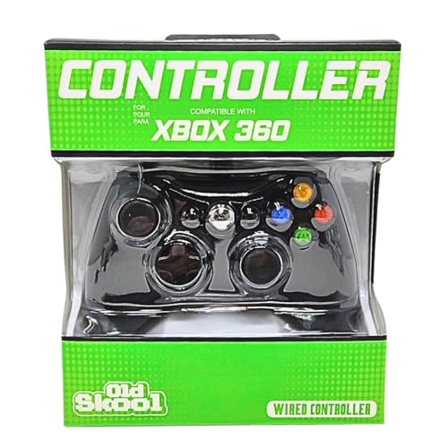 Old Skool Wired USB Controller for PC & Xbox 360 - Black | For Xbox 360, PC, Wired Connection, Controller Accessory, Black