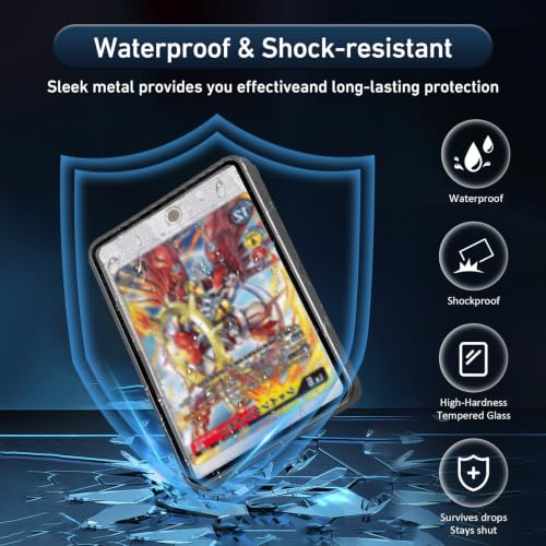 Card Case, 8-Point Magnetic Lock, Premium Aluminum Alloy Protector with 35pt One Touch Card Holder, Personalized Card Sleves Fits Trading Cards, Sports Cards, Game Cards, Collectible Cards (Black) - color: Black, style: Card Case