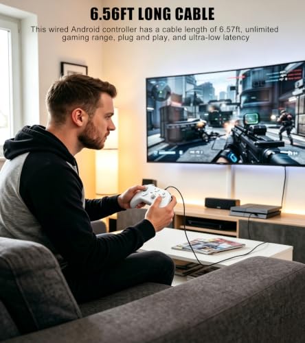 Wired Controller for Android/Tablet/Windows PC/Switch/PS4/PS3, 1000Hz Polling Rate Plug and Play Gaming Gamepad Joystick with USB C Adapter, Dual Motors, Turbo, 6.56ft Cable,Ultra-Low Latency -White - color: White