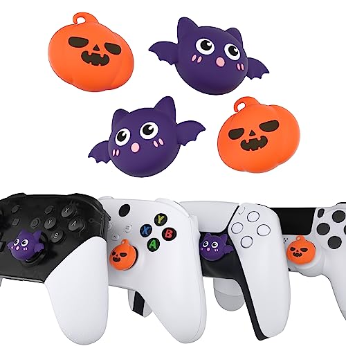 PlayVital Halloween Thumb Grip Caps for Nintendo Switch 2 Pro, Switch Pro Controller, Joystick Caps Cover for ps5, Edge, ps4, Xbox Series X/S, Xbox One, Elite Series 2 Controller - Pumpkin Bat - color: Pumpkin Bat