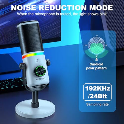 Microphone for PC, AK-10 USB/XLR Dynamic Desktop Microphone for Gaming,Podcast,Streaming with RGB Light,Volume Control,Mute Button,Noise Reduction - color: Black