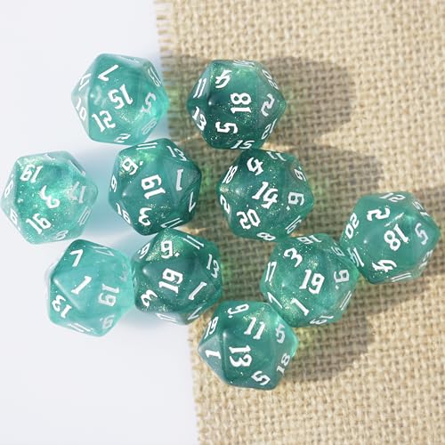 10PCs D20 Polyhedral Dice Set 22mm for DND RPG MTG Dungeons and Dragons Dice (Cyan) - color: Cyan