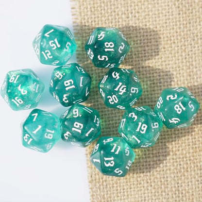 10PCs D20 Polyhedral Dice Set 22mm for DND RPG MTG Dungeons and Dragons Dice (Cyan) - color: Cyan