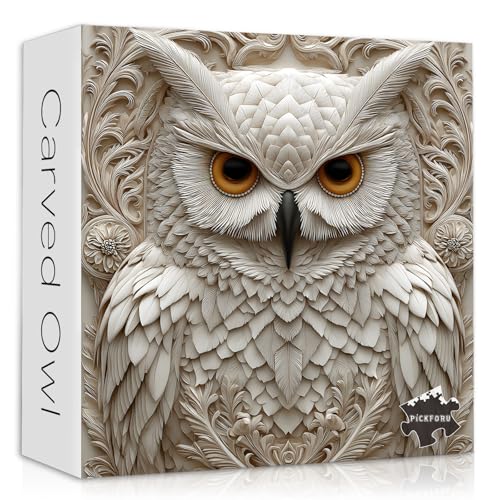 Owl Puzzles for Adults 1000 Pieces, Nature Animal Bird Unique Carved Art Puzzles, Impossible Hard Challenge Jigsaw Puzzle - style: White Owl Puzzles Puzzles