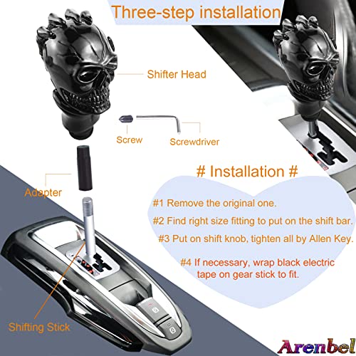 Skull Car Shift Knob Manual Gear Lever Stick Shifter Handle | Weighted Resin Skull Head Gear Shift Grip, Hot Rod Style Racing Modification Fit Most Manual Transmission Vehicles, Black - color: Black