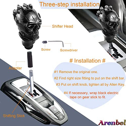 Skull Car Shift Knob Manual Gear Lever Stick Shifter Handle | Weighted Resin Skull Head Gear Shift Grip, Hot Rod Style Racing Modification Fit Most Manual Transmission Vehicles, Black - color: Black