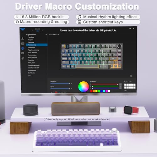AULA F75 Pro Wireless Mechanical Keyboard,75% Hot Swappable Custom Keyboard,RGB Backlit,Pre-lubed Linear Switches,Side Printed PBT Keycaps Mechanical Gaming Keyboards,Gradient Purple - color: F75 Pro-Gradient Purple