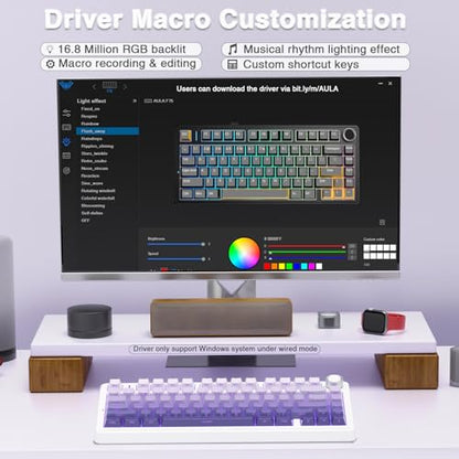 AULA F75 Pro Wireless Mechanical Keyboard,75% Hot Swappable Custom Keyboard,RGB Backlit,Pre-lubed Linear Switches,Side Printed PBT Keycaps Mechanical Gaming Keyboards,Gradient Purple - color: F75 Pro-Gradient Purple