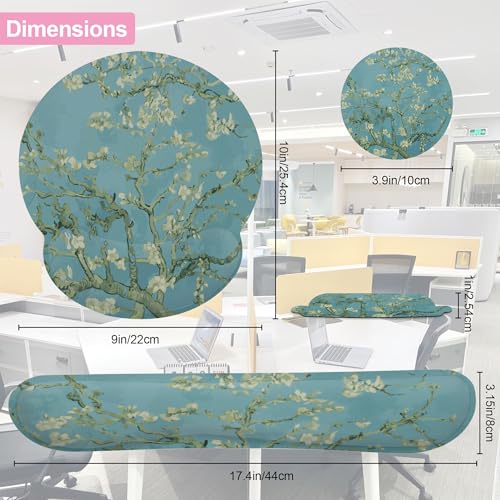 Blossoming Almond Tree Keyboard Wrist Rest Pad and Mouse Pad Wrist Support Set,White Flower 3-in-1 Ergonomic Mouse Pad with Non-Slip Rubber Base for Home Office Game Computers Desk, - color: Blossoming Almond Tree