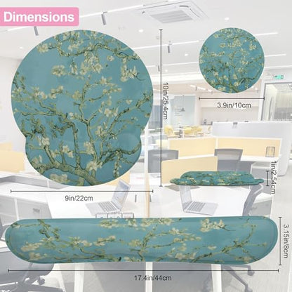 Blossoming Almond Tree Keyboard Wrist Rest Pad and Mouse Pad Wrist Support Set,White Flower 3-in-1 Ergonomic Mouse Pad with Non-Slip Rubber Base for Home Office Game Computers Desk, - color: Blossoming Almond Tree