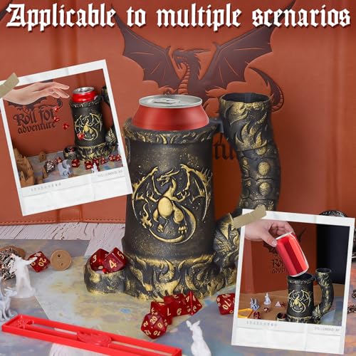 Dice Tower Mug, Dice Rolling Tower, Comes with 7 PCS Dice Set, Suitable for DND Dungeons and Dragons, Tabletop Games, Available As Drink Holder, D&D Gifts, DND Accessories (Gold) - color: Gold