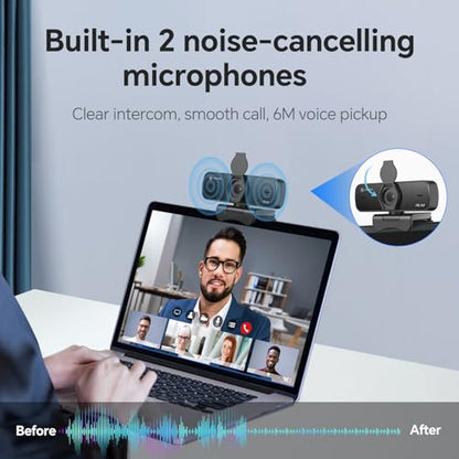 4K Webcam for PC with Fast Autofocus and Sony Sensor, Dual Noise-Reduction Microphones, Auto Light Correction, 4K 30FPS UHD, 77° FOV USB Webcam with Tripod for Zoom, Teams, Mac and Streaming - size: With Tripod